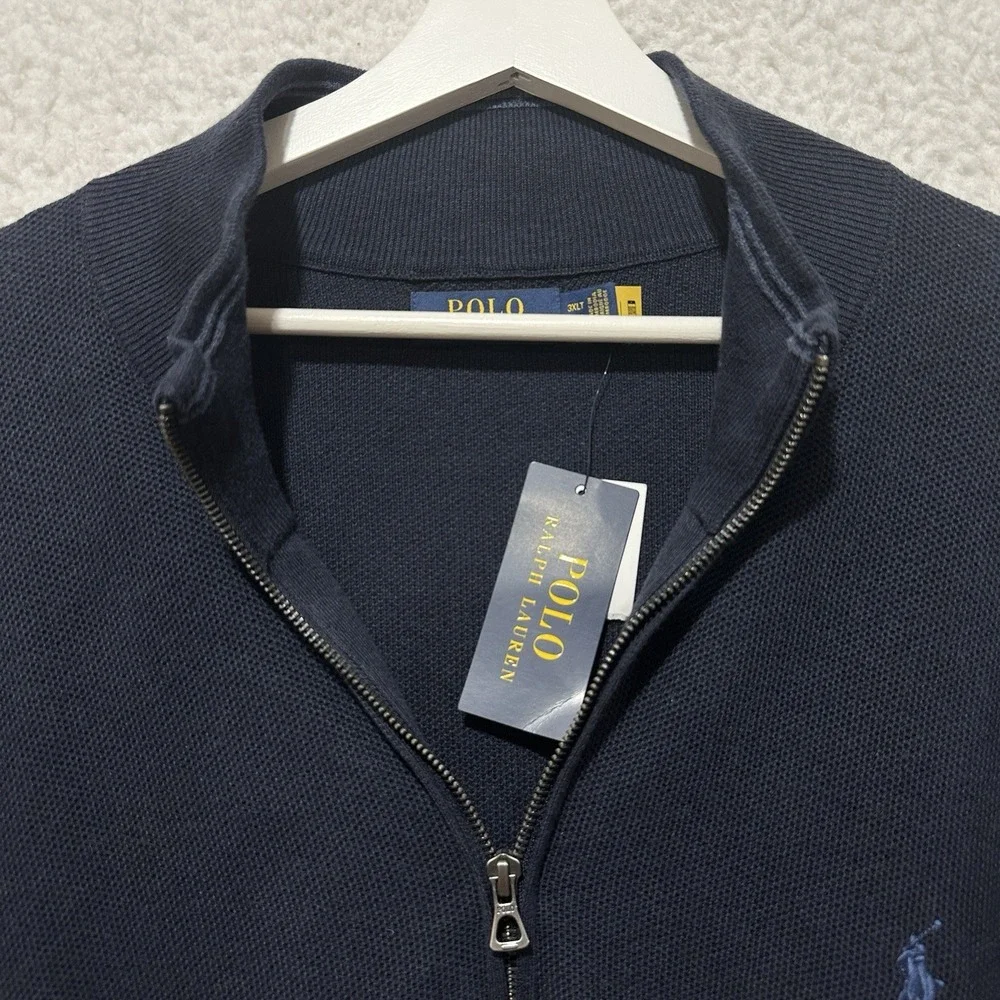 Polo Ralph Lauren Mock Neck Sweater 1/4 ZIP 100%‎ Cotton Navy Size 3LT